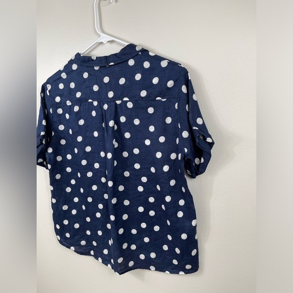 Anthropologie Maeve Women Buttondown Surf Linen Navy Dot Shirt Top Linen Sz XS - Picture 14 of 16